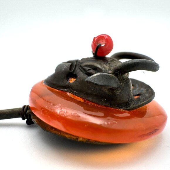 Antique Chinese Hairpin With Ox Motif Carnelian? & Metal Design - Picture 7 of 10